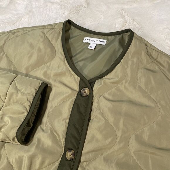 And Now This Women's Large Green Onion Quilted Button Up Lightweight Jacket - Picture 5 of 8